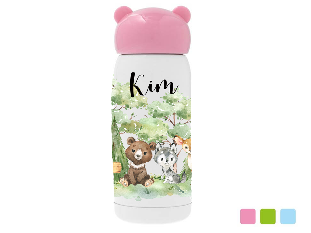 Bonvibes-Giftshop Drinkbeker met naam beren oortjes roze | Bosdiertjes groen
