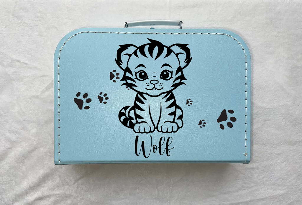 Bonvibes-Giftshop Koffertje met naam | Cute luipaard | Blauw