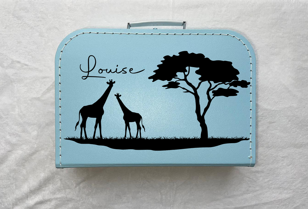 Bonvibes-Giftshop Koffertje met naam | Safari giraffen | Blauw