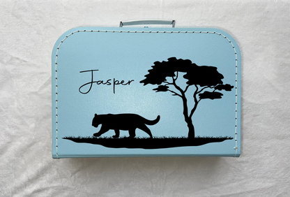 Bonvibes-Giftshop Koffertje met naam | Safari luipaard | Blauw