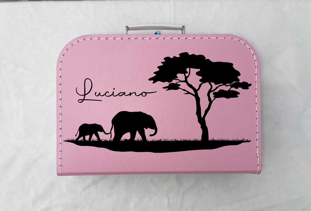 Bonvibes-Giftshop Koffertje met naam | Safari olifanten | Roze