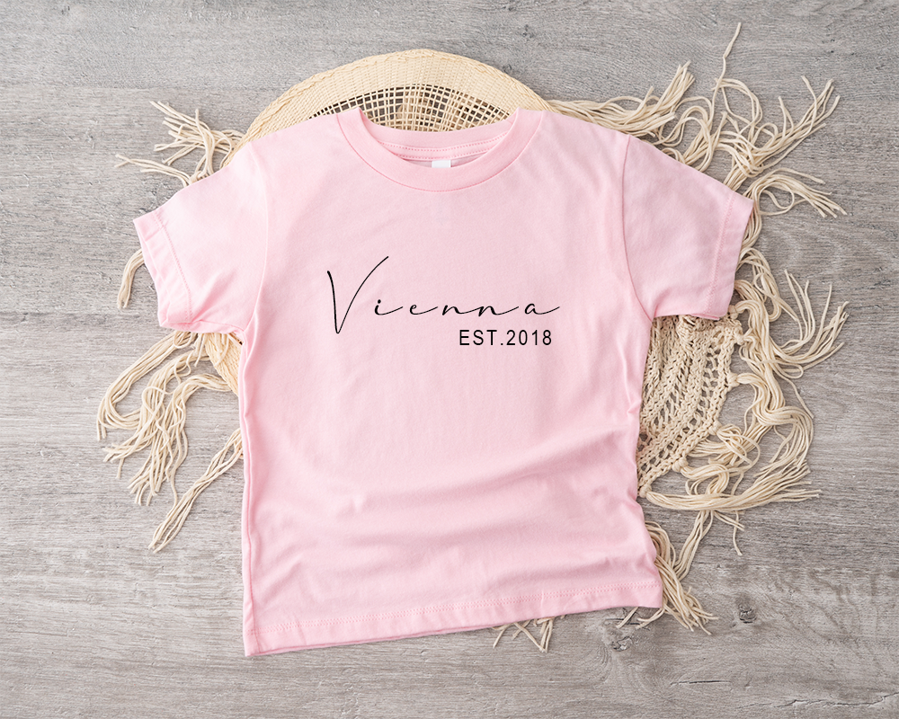 Bonvibes-Giftshop T-shirt met naam | Geboortejaar kleur roze