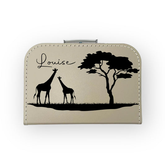 Bonvibes-Giftshop Koffertje met naam | Safari giraffen | Beige/Sand