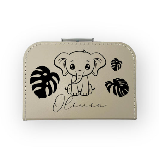 Bonvibes-Giftshop Koffertje met naam | Cute olifant | Beige/Sand